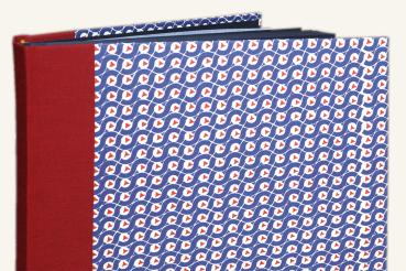 Blue - red photo album "Gustl", square album, retro pattern